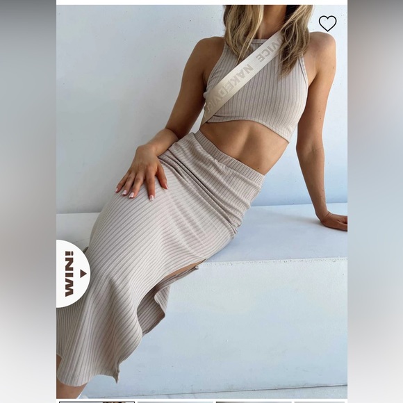 PRINCESS POLLY NUDE TWO PIECE MIDI SKIRT SET “ELLIE SET IN BEIGE” SIZE 2 - Picture 3 of 16